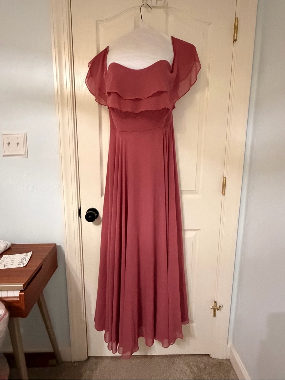 Strapless Ruffle Chiffon Maxi Dress in Dusty Rose